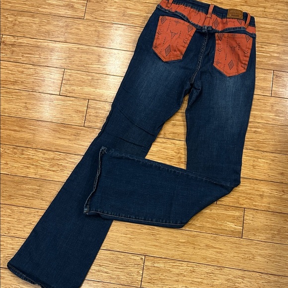 Western Dress’n Coastal Cowgirl Rodeo Women's Blue and Orange Boot Cut Jeans S - Picture 3 of 8